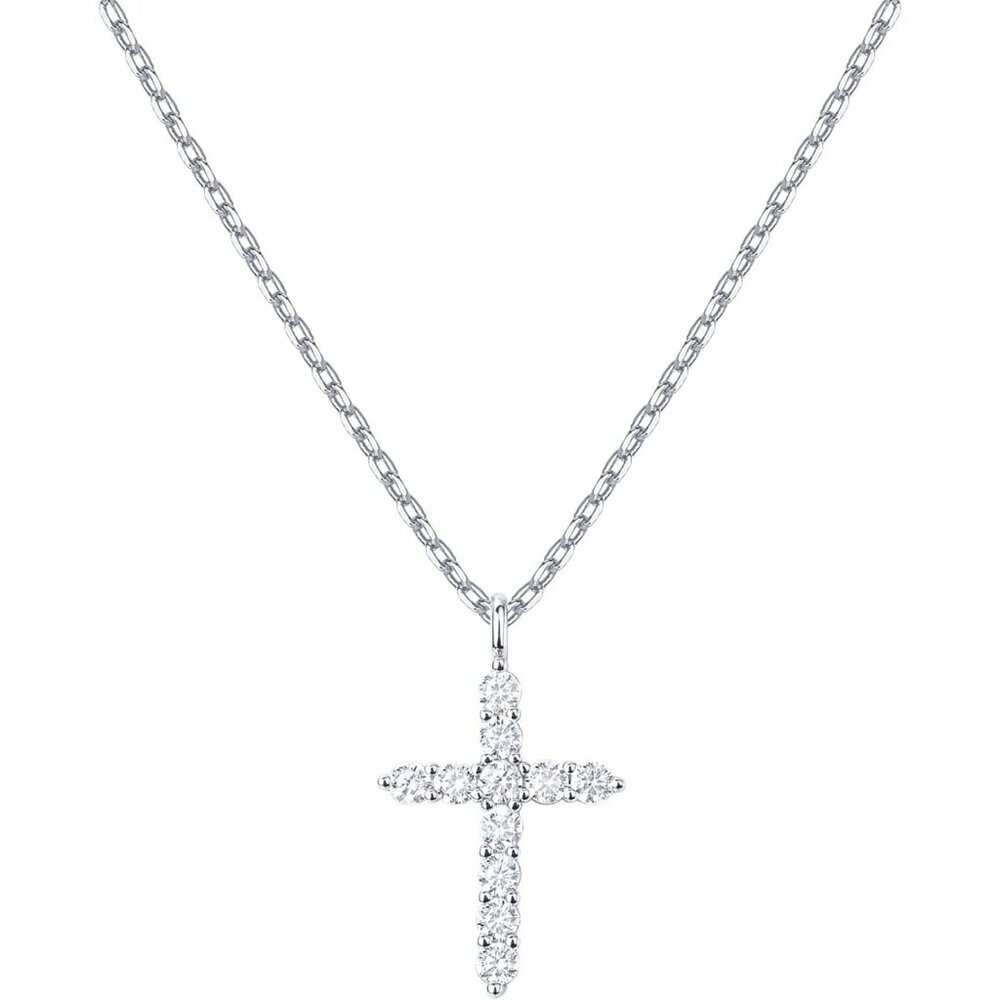 New White Gold 14K Gold Plated Cubic Zirconia Cross Faith Pendant Necklace